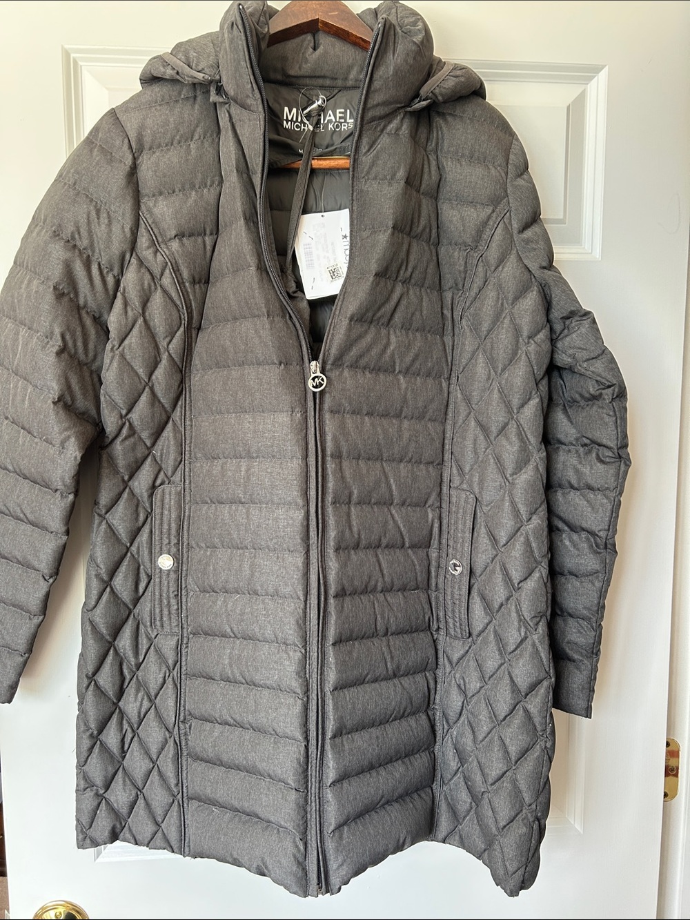 MICHAEL Michael Kors Gray Quilted Hooded Puffer Coat, packable